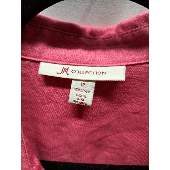 JM Collection Pink Linen Button Up Flap Pocket V-Neck Blouse 120 - Picture 5 of 6